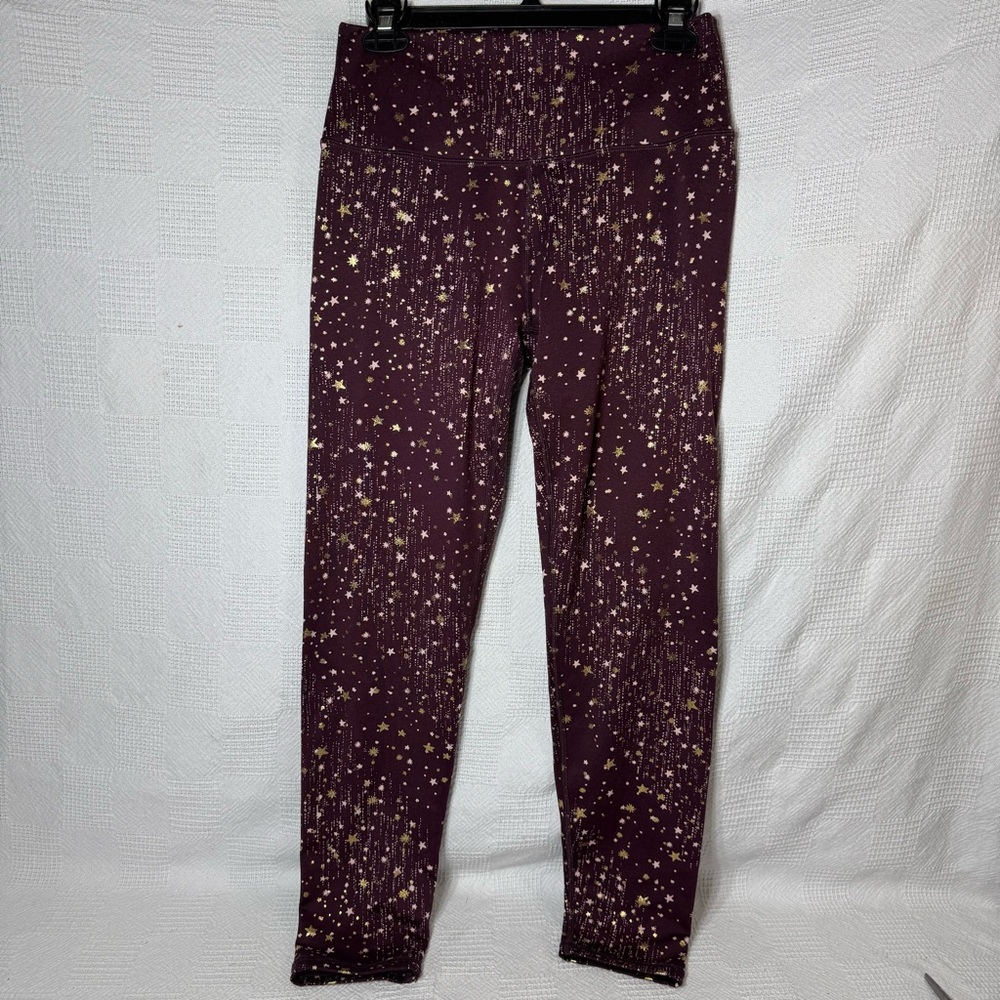 Aerie star chill leggings‎ burgundy with gold stars, women’s size large